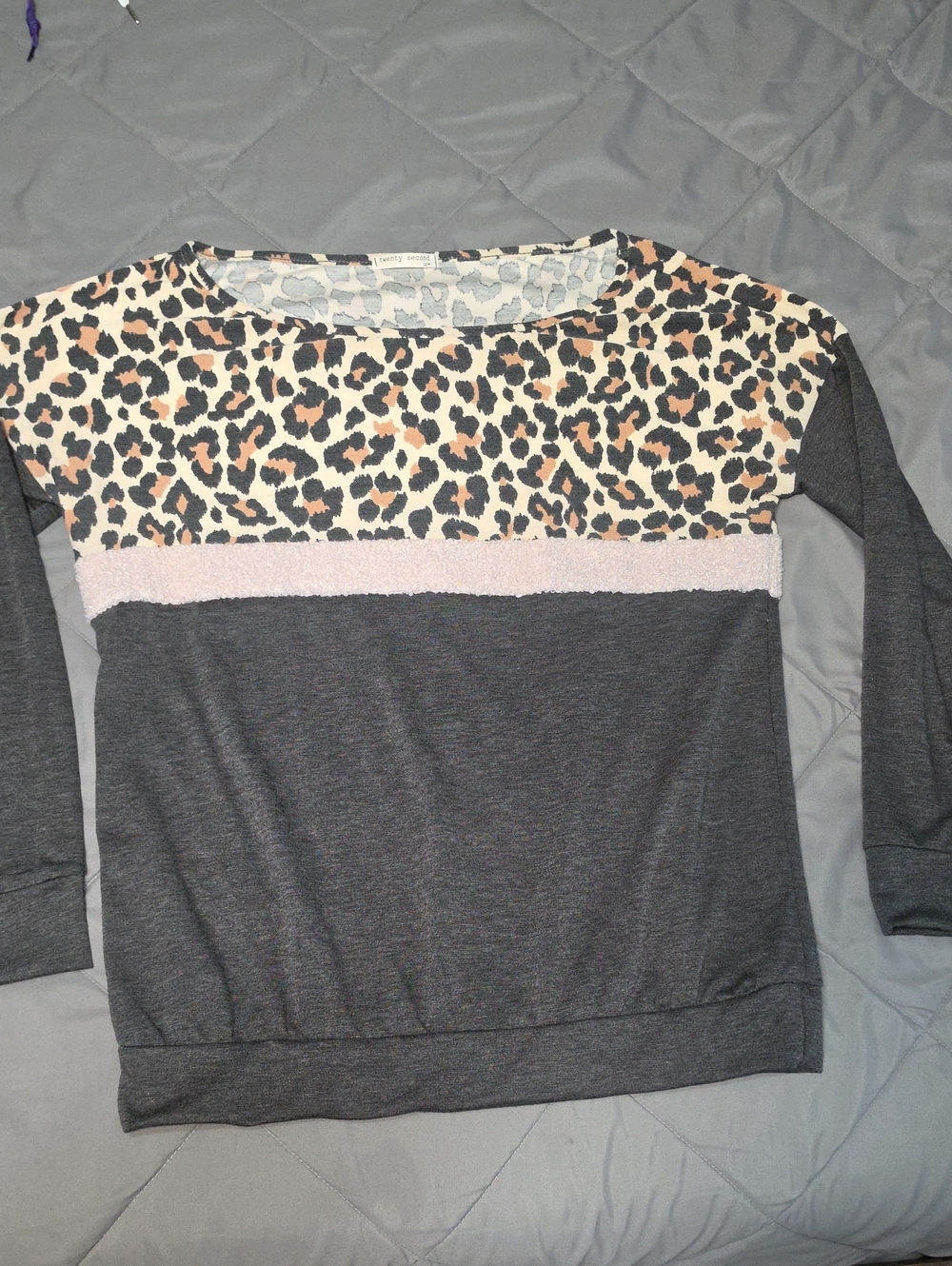 Womens Charcoal Leopard-Print Pullover Top